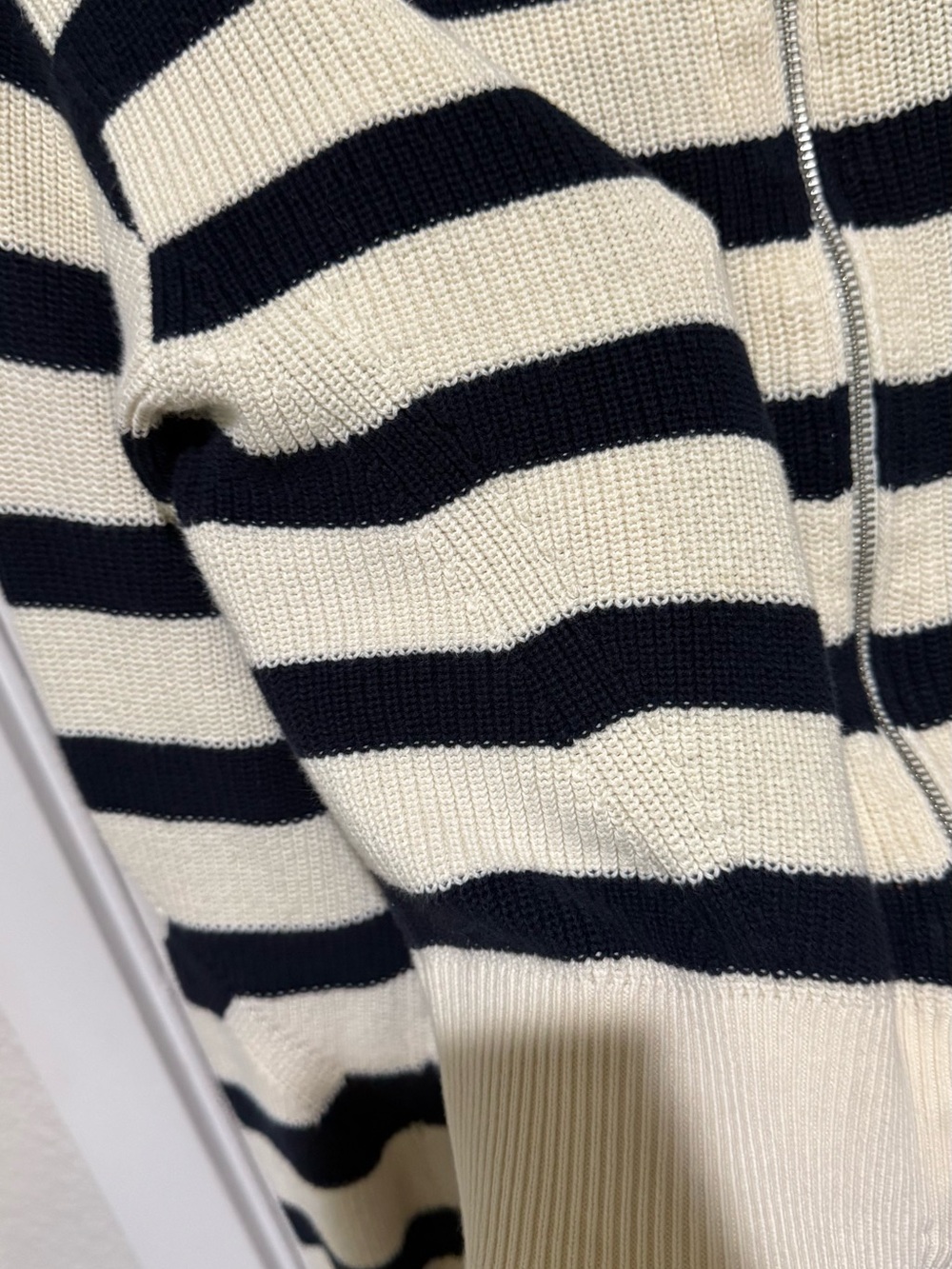rag & bone Black and Cream Striped Zip-Front Sweater Amy Stripe Cotton zip - Picture 5 of 9